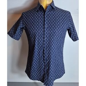Lululemon Mens Airing Easy Button-Up Shirt S Navy Blue Geometric